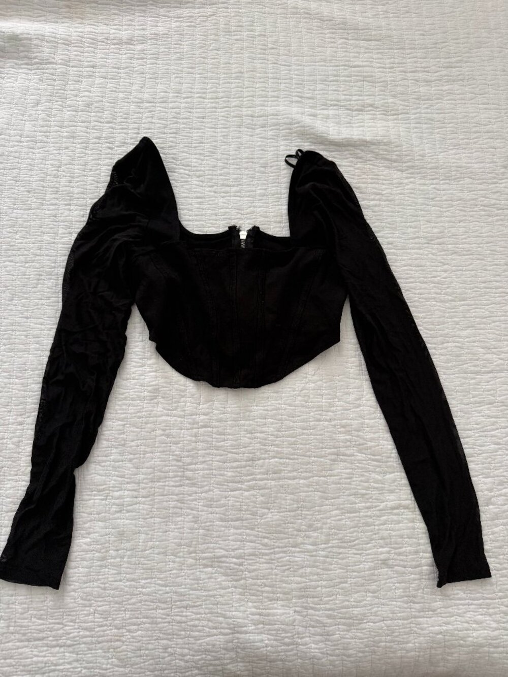 Forever 21 Cropped Black Mesh Sleeve Top